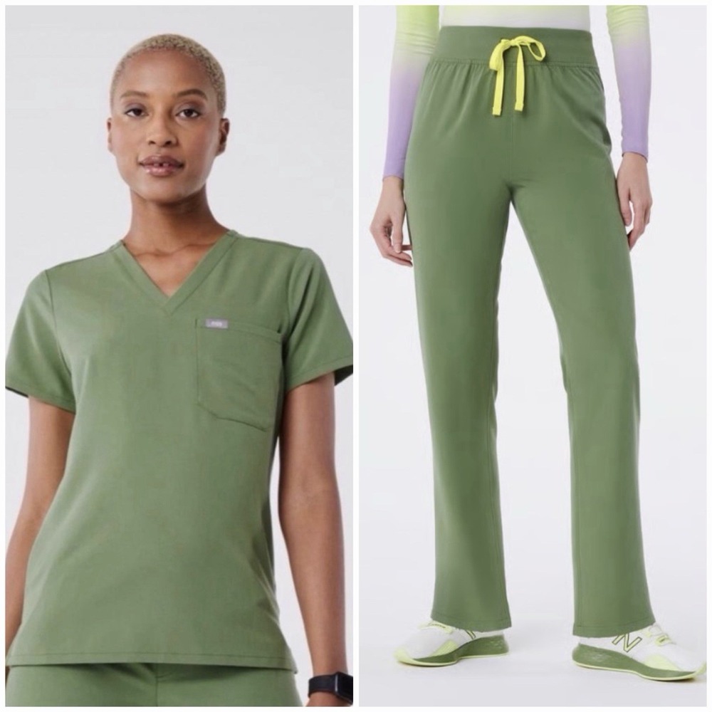 FIGS Limited Edition Fern Green Set Catarina Top XS & Livingston Pants XS/T